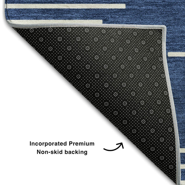 HomeRoots 10' X 14' Navy Blue and Ivory Geometric Area Rug - Stylish, Washable, UV Protected for Homes with Kids 679762