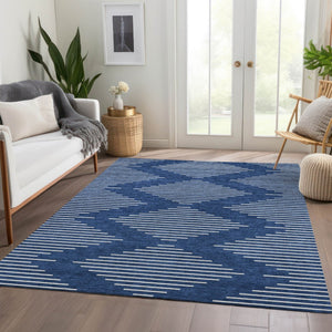 HomeRoots 10' X 14' Navy Blue and Ivory Geometric Area Rug - Stylish, Washable, UV Protected for Homes with Kids 679762