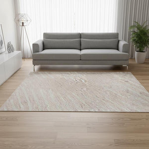 HomeRoots 5' X 8' Pink and Ivory Geometric Area Rug - Washable, UV-Protected, Perfect for High-Traffic Spaces! 679764