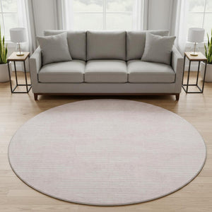 HomeRoots 8' Pink and Ivory Geometric Round Rug - Washable, UV-Protected, Modern Design for Homes & Kids 679765