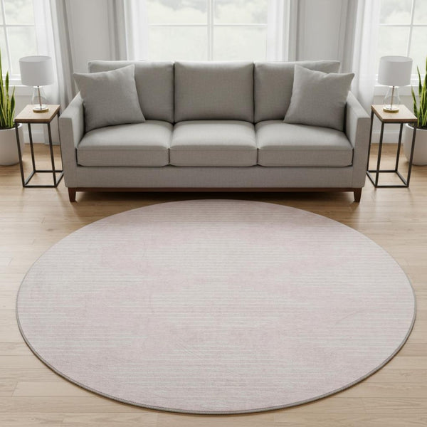 HomeRoots 8' Pink and Ivory Geometric Round Rug - Washable, UV-Protected, Modern Design for Homes & Kids 679765