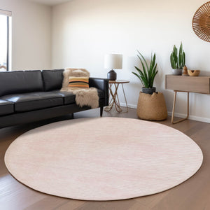 HomeRoots 8' Pink and Ivory Geometric Round Rug - Washable, UV-Protected, Modern Design for Homes & Kids 679765