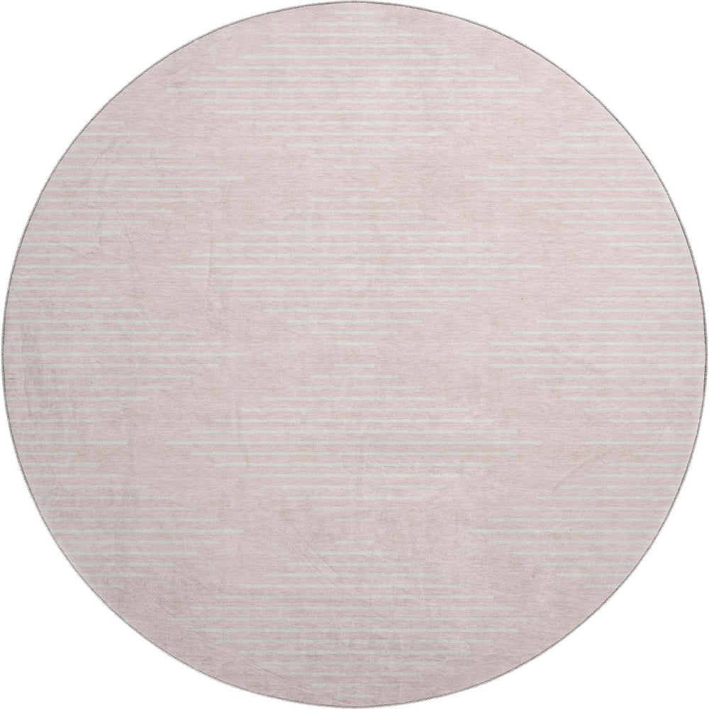 HomeRoots 8' Pink and Ivory Geometric Round Rug - Washable, UV-Protected, Modern Design for Homes & Kids 679765