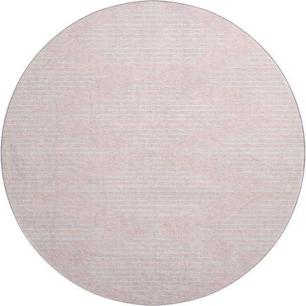 HomeRoots 8' Pink and Ivory Geometric Round Rug - Washable, UV-Protected, Modern Design for Homes & Kids 679765