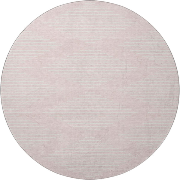 HomeRoots 8' Pink and Ivory Geometric Round Rug - Washable, UV-Protected, Modern Design for Homes & Kids 679765
