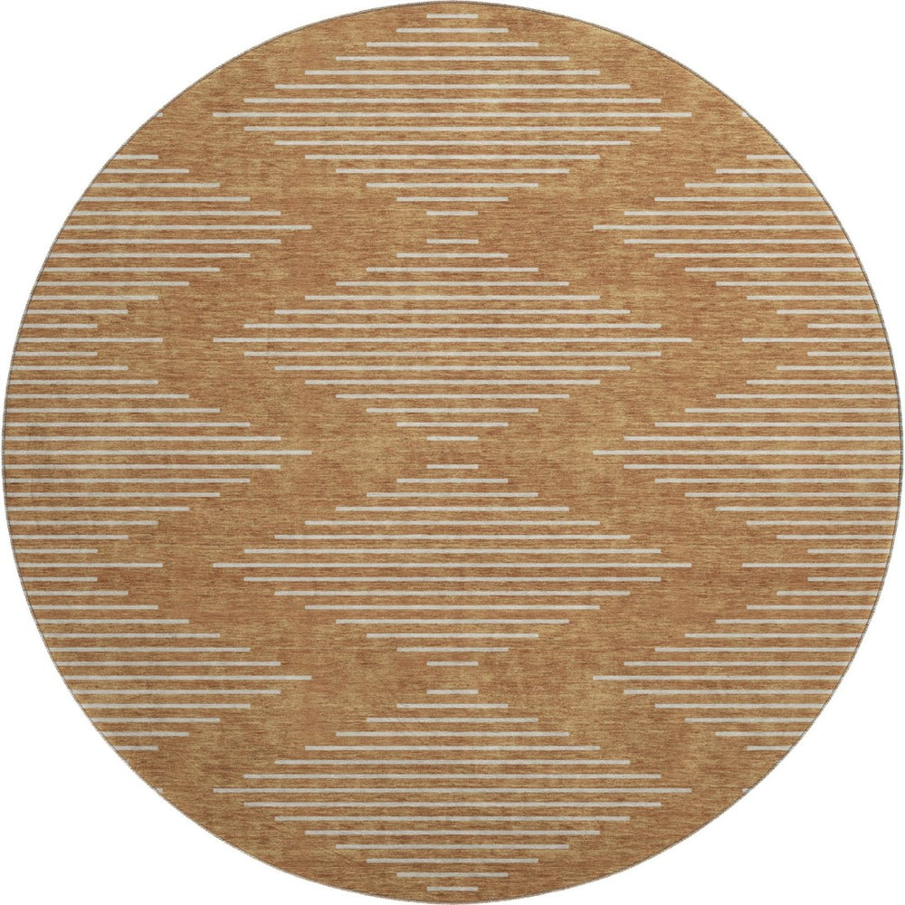 HomeRoots 8' Washable Round Rug in Rust and Beige - Stylish Geometric Design with UV Protection for Durability 679771
