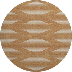HomeRoots 8' Washable Round Rug in Rust and Beige - Stylish Geometric Design with UV Protection for Durability 679771