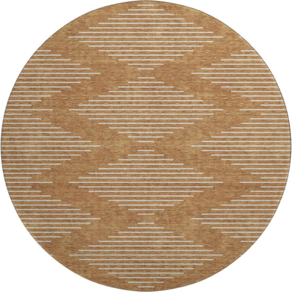 HomeRoots 8' Washable Round Rug in Rust and Beige - Stylish Geometric Design with UV Protection for Durability 679771