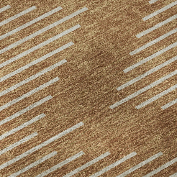 HomeRoots 8' Washable Round Rug in Rust and Beige - Stylish Geometric Design with UV Protection for Durability 679771