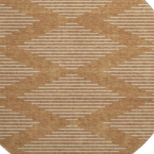 HomeRoots 8' Washable Round Rug in Rust and Beige - Stylish Geometric Design with UV Protection for Durability 679771
