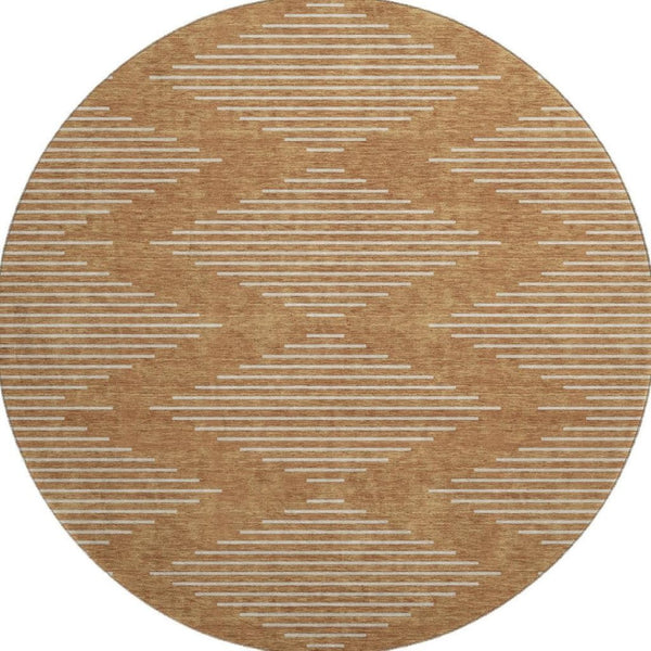 HomeRoots 8' Washable Round Rug in Rust and Beige - Stylish Geometric Design with UV Protection for Durability 679771