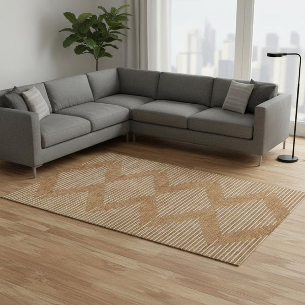 HomeRoots 8' X 10' Washable Rust and Beige Geometric Area Rug with UV Protection for Modern Homes and Kids 679772