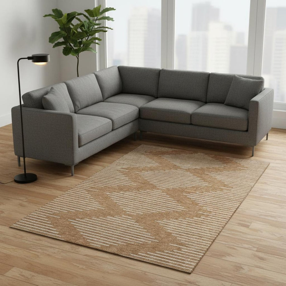 HomeRoots 9' X 12' Stylish Rust and Beige Geometric Area Rug – Washable, UV-Protected, Perfect for Families! 679773