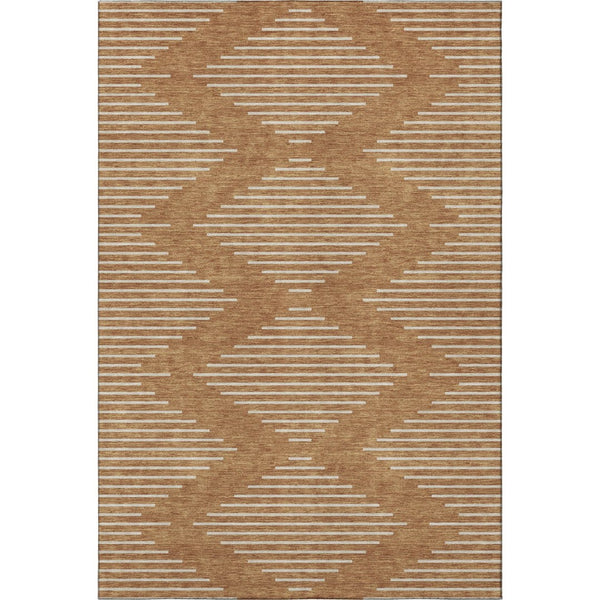 HomeRoots 9' X 12' Stylish Rust and Beige Geometric Area Rug – Washable, UV-Protected, Perfect for Families! 679773