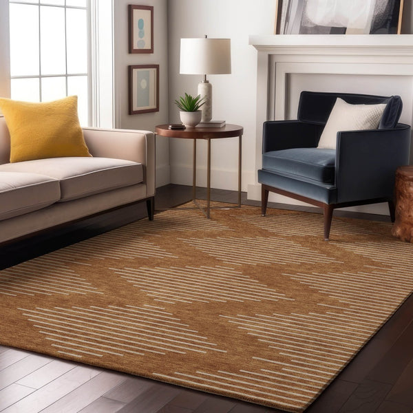 HomeRoots 10' X 14' Stylish Rust & Beige Geometric Washable Area Rug – Durable, UV Protected & Stain Resistant! 679774
