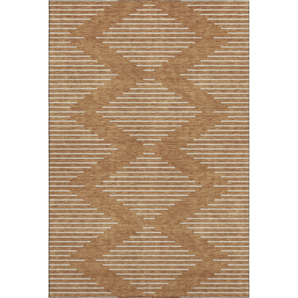 HomeRoots 10' X 14' Stylish Rust & Beige Geometric Washable Area Rug – Durable, UV Protected & Stain Resistant! 679774