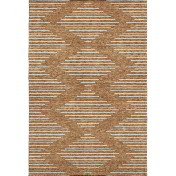 HomeRoots 10' X 14' Stylish Rust & Beige Geometric Washable Area Rug – Durable, UV Protected & Stain Resistant! 679774