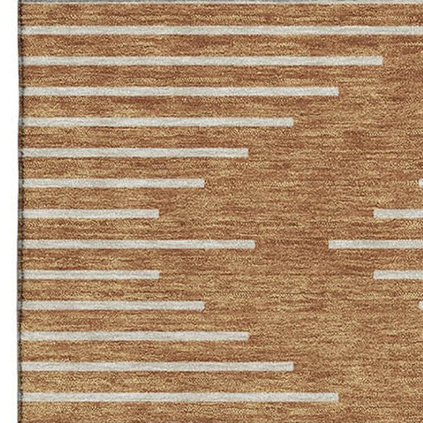 HomeRoots 10' X 14' Stylish Rust & Beige Geometric Washable Area Rug – Durable, UV Protected & Stain Resistant! 679774