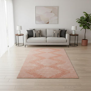 HomeRoots 5' X 8' Salmon and Ivory Geometric Area Rug - Washable, UV Protected, Stylish, and Durable Design 679776