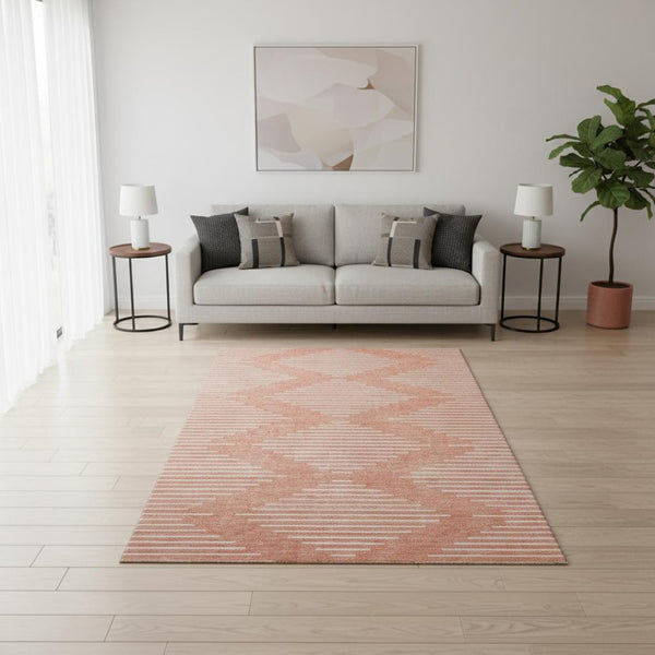HomeRoots 5' X 8' Salmon and Ivory Geometric Area Rug - Washable, UV Protected, Stylish, and Durable Design 679776