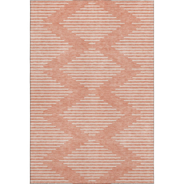 HomeRoots 5' X 8' Salmon and Ivory Geometric Area Rug - Washable, UV Protected, Stylish, and Durable Design 679776