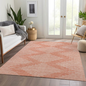 HomeRoots 5' X 8' Salmon and Ivory Geometric Area Rug - Washable, UV Protected, Stylish, and Durable Design 679776