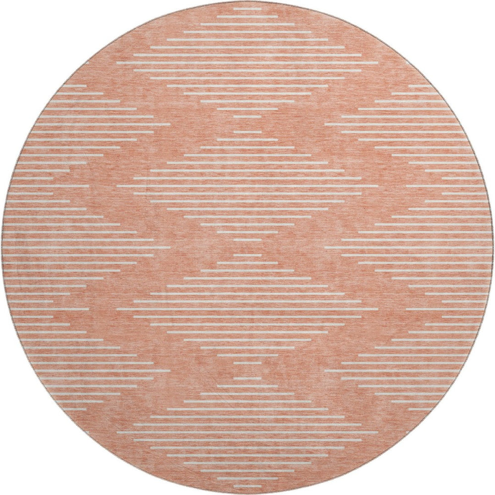 HomeRoots 8' Salmon and Ivory Geometric Round Rug - Washable, UV-Protected, Stylish Update for Any Space 679777