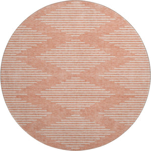 HomeRoots 8' Salmon and Ivory Geometric Round Rug - Washable, UV-Protected, Stylish Update for Any Space 679777