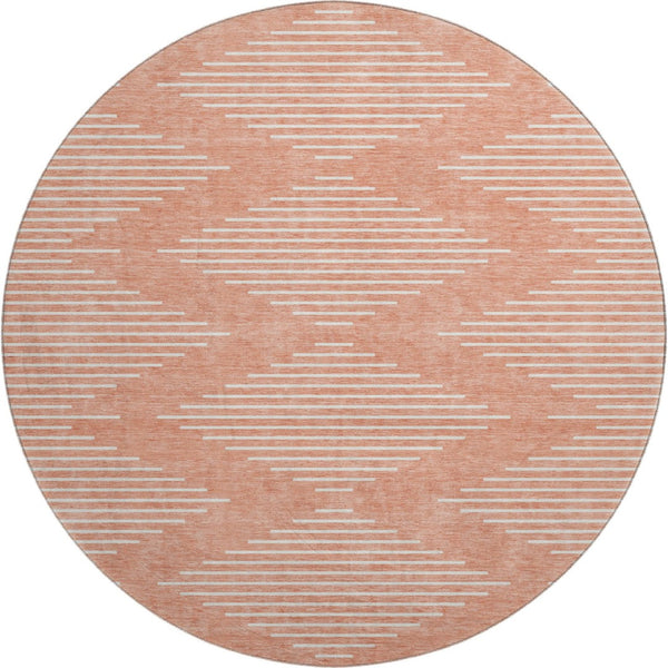 HomeRoots 8' Salmon and Ivory Geometric Round Rug - Washable, UV-Protected, Stylish Update for Any Space 679777