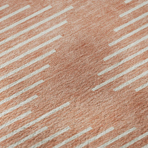 HomeRoots 8' Salmon and Ivory Geometric Round Rug - Washable, UV-Protected, Stylish Update for Any Space 679777