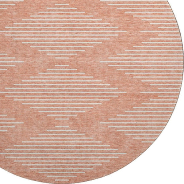 HomeRoots 8' Salmon and Ivory Geometric Round Rug - Washable, UV-Protected, Stylish Update for Any Space 679777