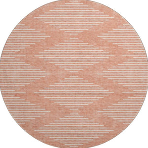 HomeRoots 8' Salmon and Ivory Geometric Round Rug - Washable, UV-Protected, Stylish Update for Any Space 679777