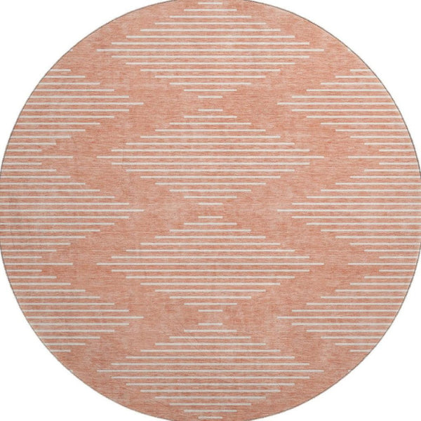 HomeRoots 8' Salmon and Ivory Geometric Round Rug - Washable, UV-Protected, Stylish Update for Any Space 679777