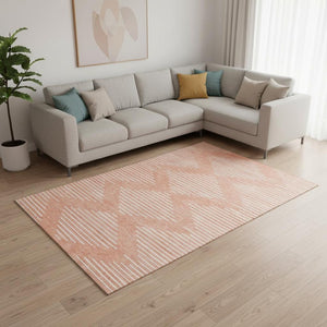 HomeRoots 8' X 10' Salmon and Ivory Geometric Area Rug - Durable, Washable, UV-Protected for Busy Homes 679778