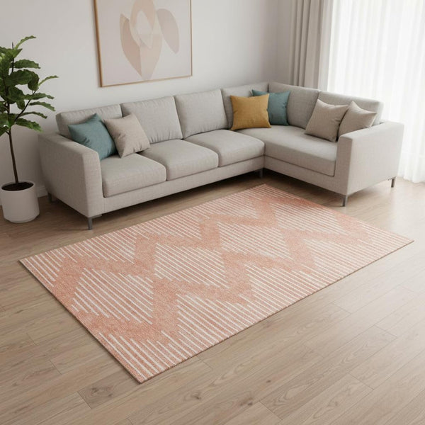 HomeRoots 8' X 10' Salmon and Ivory Geometric Area Rug - Durable, Washable, UV-Protected for Busy Homes 679778