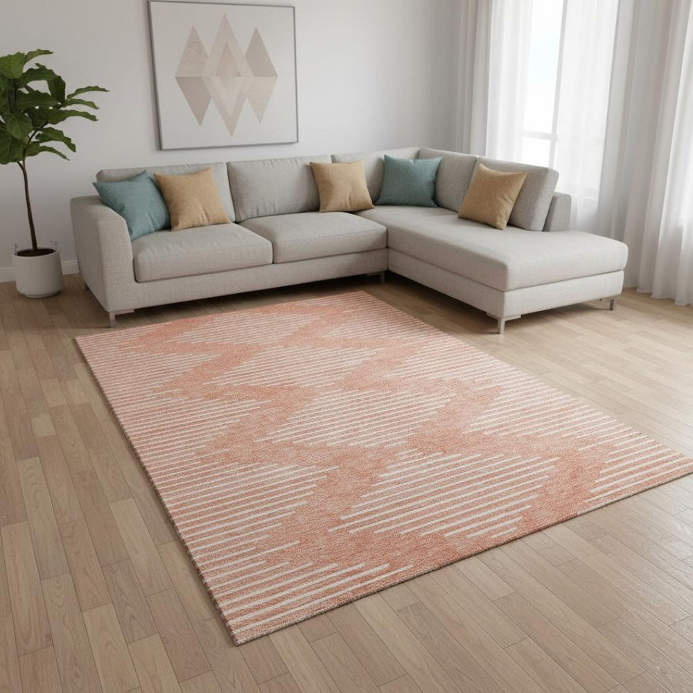 HomeRoots 9' X 12' Salmon and Ivory Geometric Area Rug - Stylish, Stain-Resistant, UV Protected, Easy-Care Design 679779