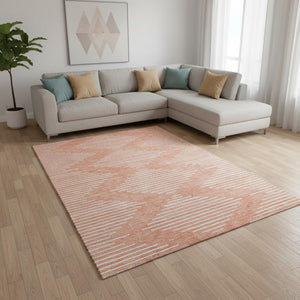 HomeRoots 9' X 12' Salmon and Ivory Geometric Area Rug - Stylish, Stain-Resistant, UV Protected, Easy-Care Design 679779