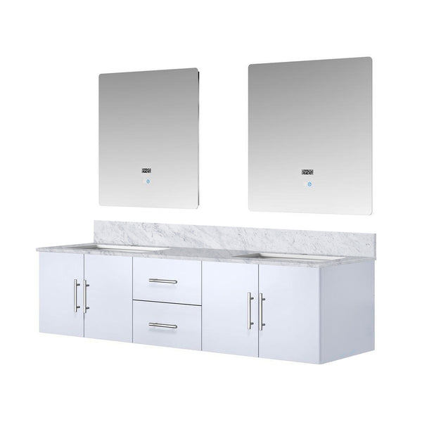 English Elm Glossy White Double Bath Vanity With Carrara Marble Top & Led Mirrors – Modern Storage Solution! B2731S00832