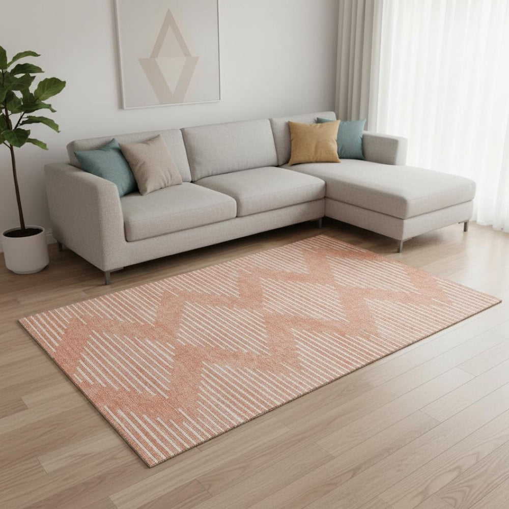 HomeRoots 10' X 14' Salmon and Ivory Geometric Area Rug - Stylish, Washable, UV Protected for High-Traffic Spaces 679780