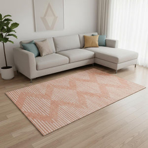 HomeRoots 10' X 14' Salmon and Ivory Geometric Area Rug - Stylish, Washable, UV Protected for High-Traffic Spaces 679780