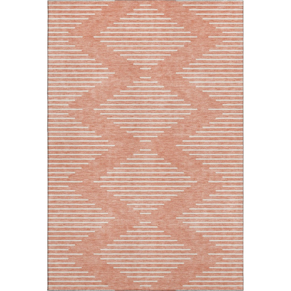 HomeRoots 10' X 14' Salmon and Ivory Geometric Area Rug - Stylish, Washable, UV Protected for High-Traffic Spaces 679780