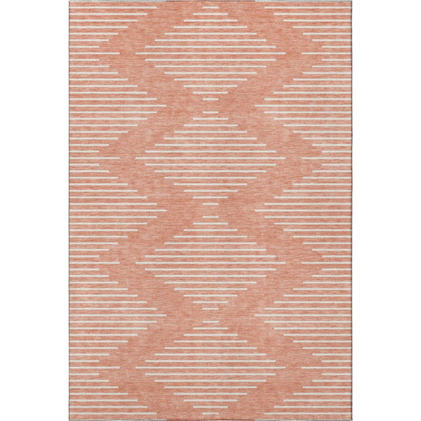 HomeRoots 10' X 14' Salmon and Ivory Geometric Area Rug - Stylish, Washable, UV Protected for High-Traffic Spaces 679780