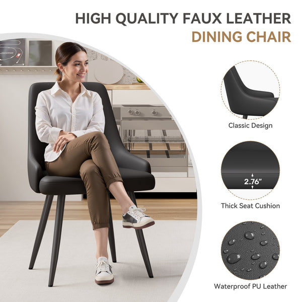 English Elm Modern Dining Chairs Set Of 2 - Comfortable Faux Leather Upholstered Design With Metal Legs T3950P397125