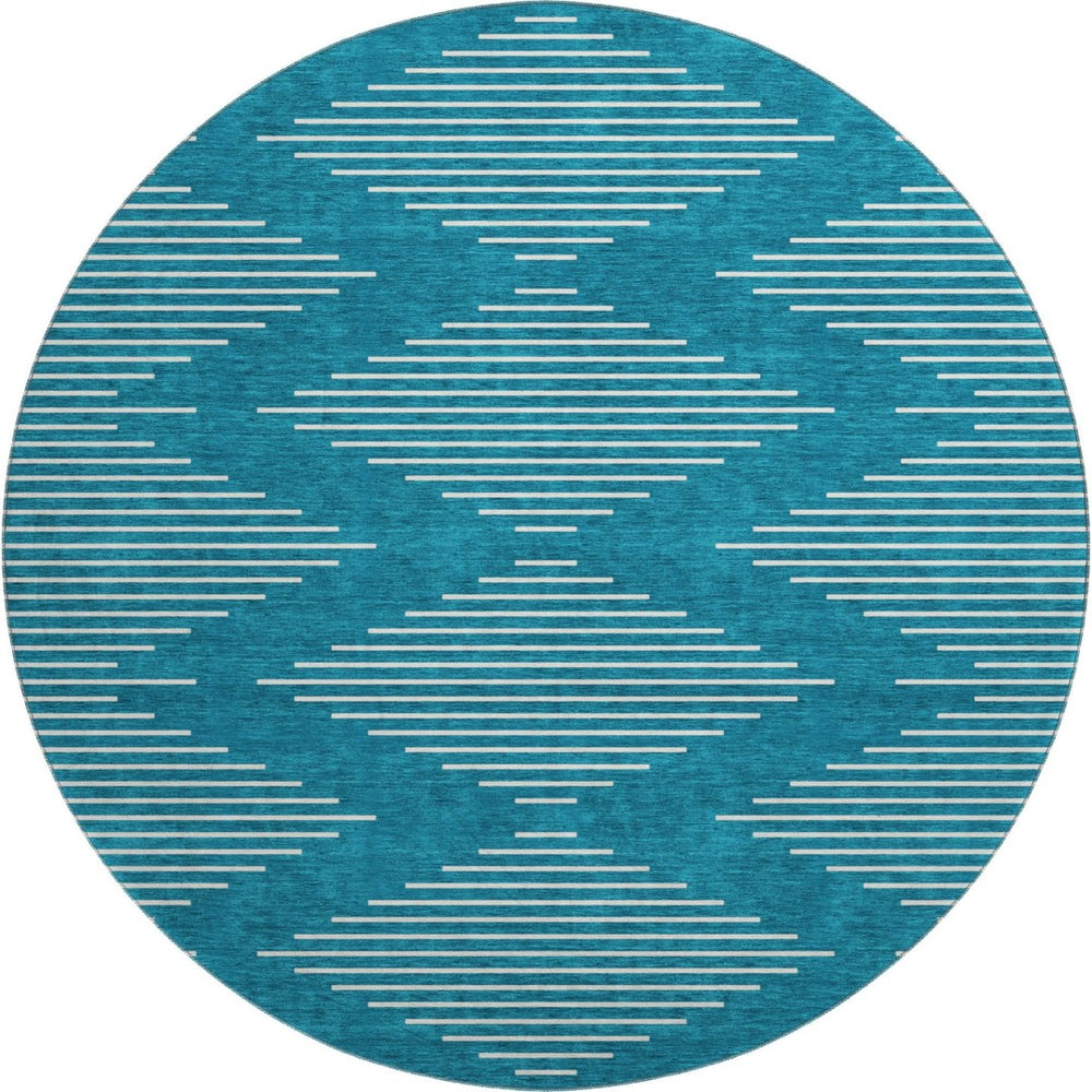 HomeRoots 8' Teal Geometric Round Rug – Stylish Washable Design with UV Protection for Modern Homes 679783