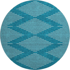 HomeRoots 8' Teal Geometric Round Rug – Stylish Washable Design with UV Protection for Modern Homes 679783