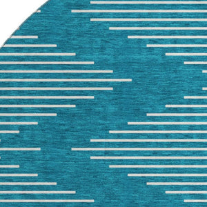 HomeRoots 8' Teal Geometric Round Rug – Stylish Washable Design with UV Protection for Modern Homes 679783