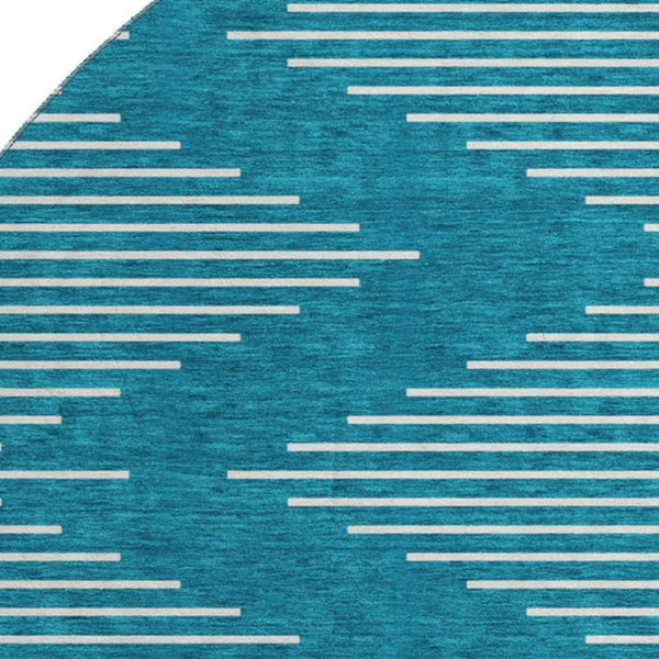 HomeRoots 8' Teal Geometric Round Rug – Stylish Washable Design with UV Protection for Modern Homes 679783