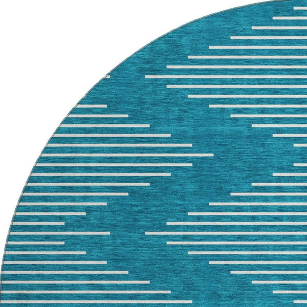 HomeRoots 8' Teal Geometric Round Rug – Stylish Washable Design with UV Protection for Modern Homes 679783