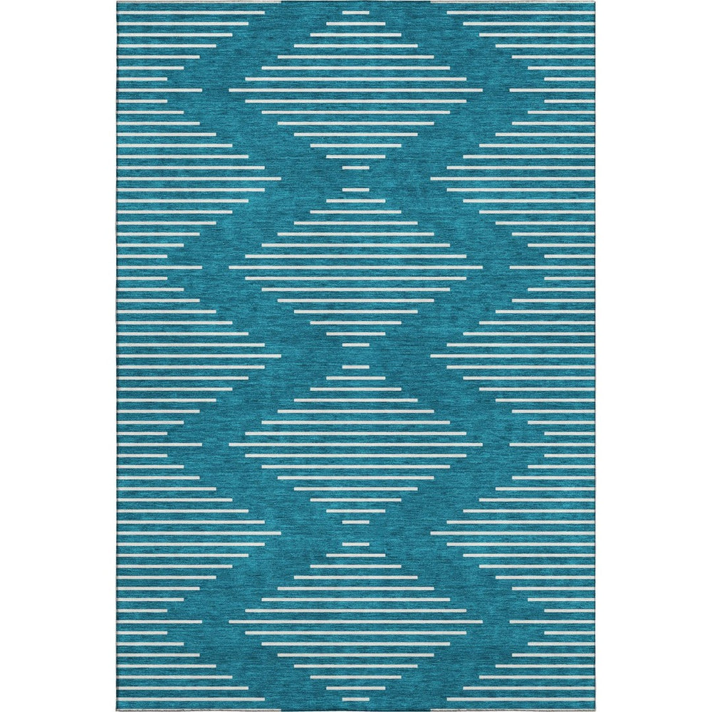HomeRoots 8' X 10' Teal and Ivory Geometric Area Rug – Durable, Washable, UV-Protected for Everyday Living 679784