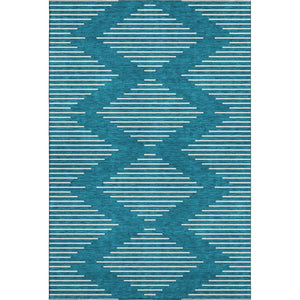 HomeRoots 9' X 12' Teal And Ivory Geometric Area Rug – Washable, UV-Resistant, Durable Design for High-Traffic Areas 679785